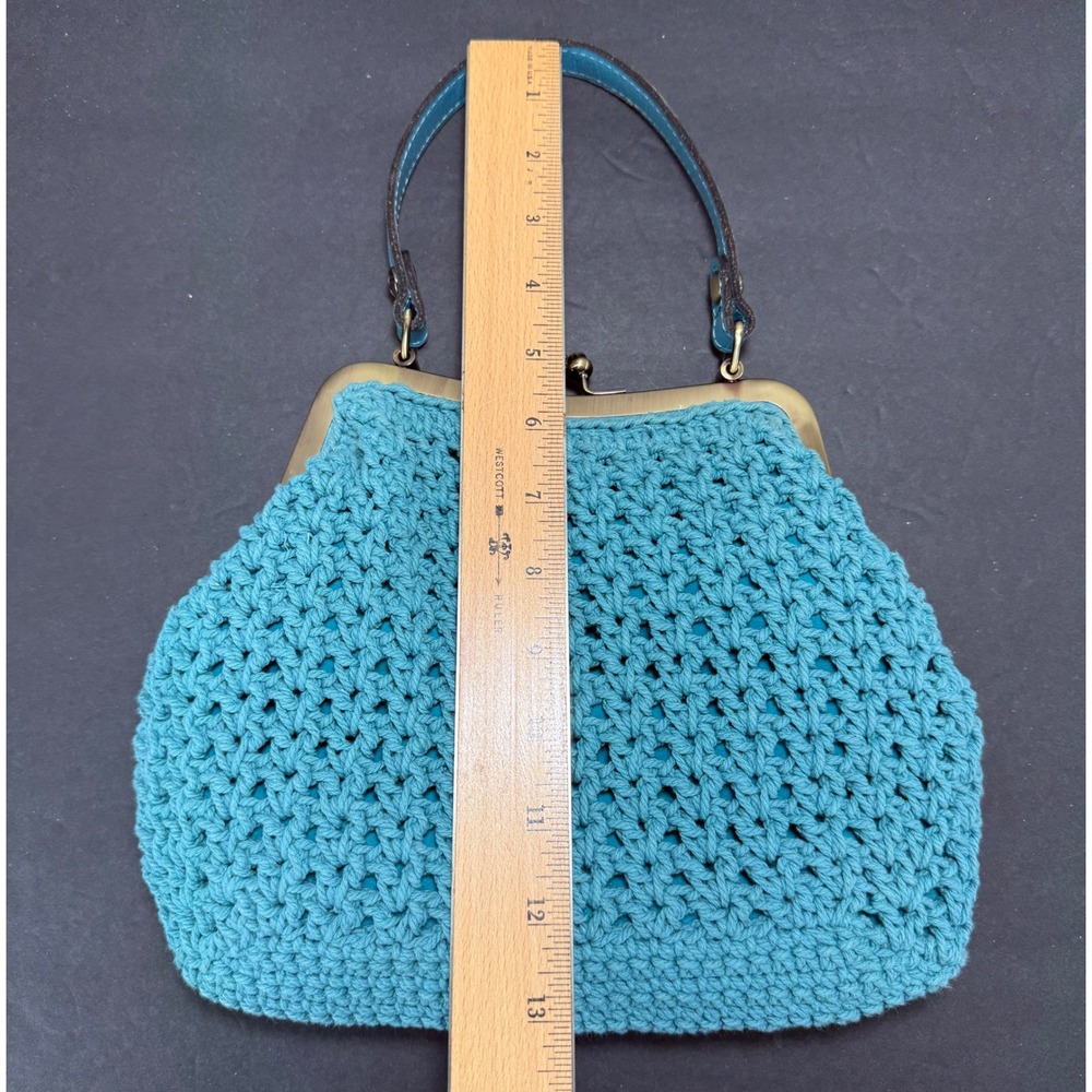 Patricia Nash Crochet Frame Bag Womens Medium Turquoise Blue Kiss Lock Crossbody - Picture 4 of 9